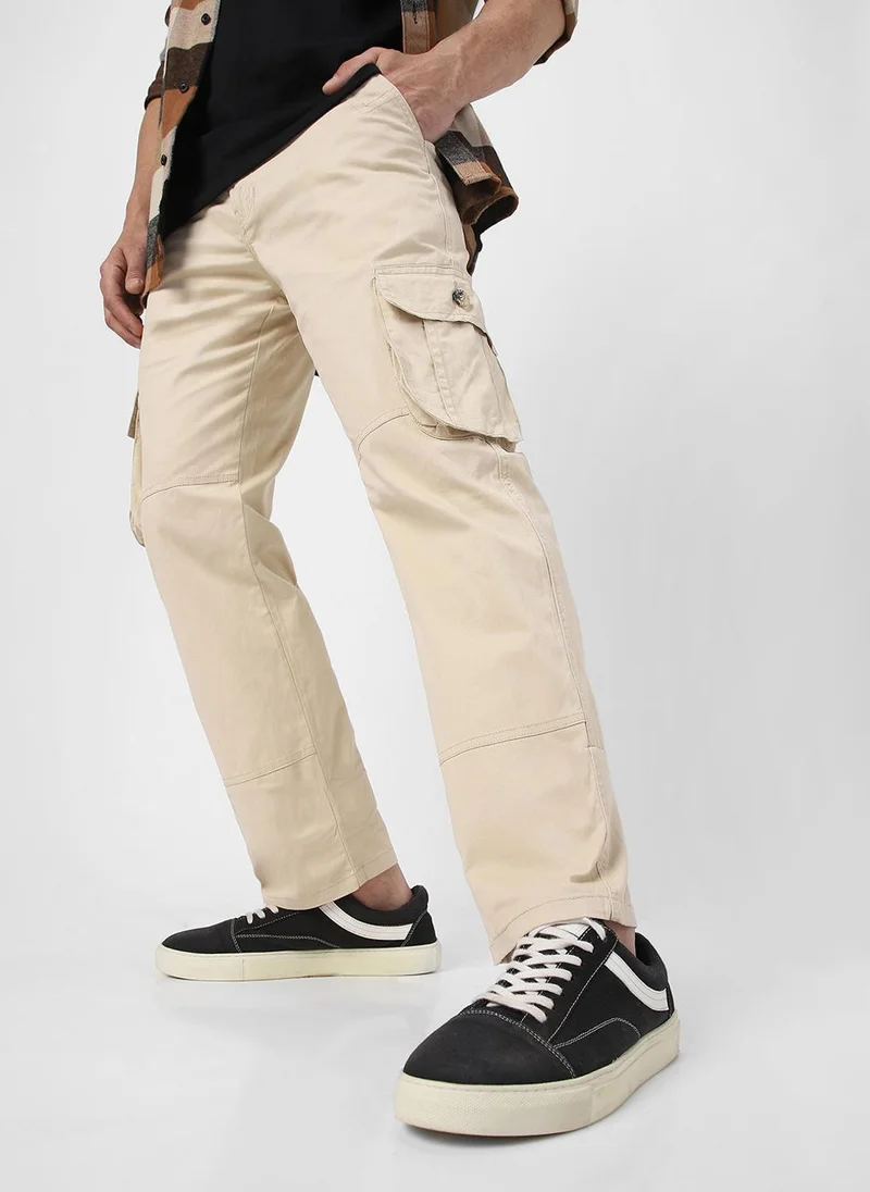 Urbano Fashion  Urbano Fashion Men's Cream Regular Fit Solid Cargo Chino Pant with 6 Pockets for Men | Best Price UAE
